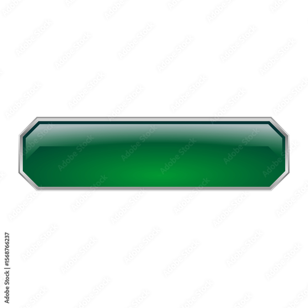 Aufkleber 3d green chamfered rectangle long button ui asset vector template png image