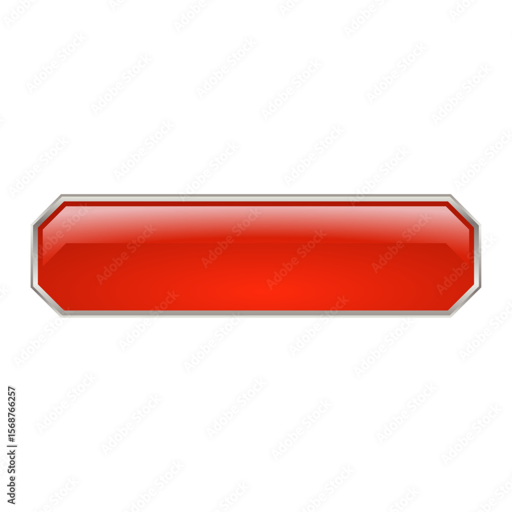 Aufkleber 3d red chamfered rectangle long button ui asset vector template png image