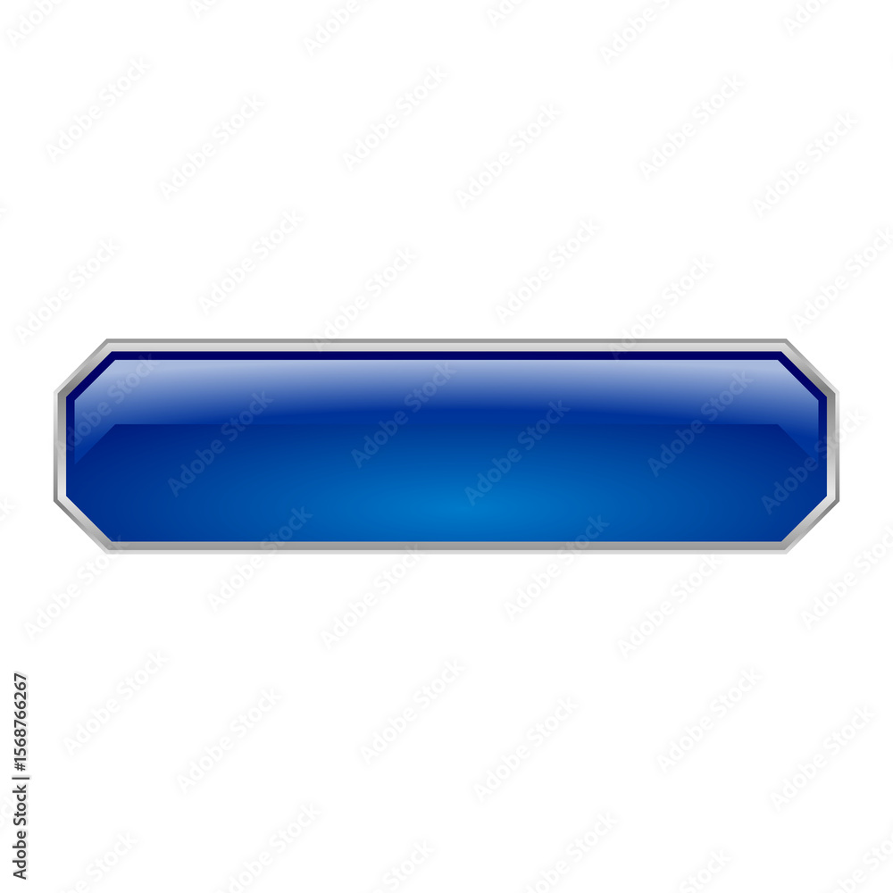 Aufkleber 3d blue chamfered rectangle long button ui asset vector template png image