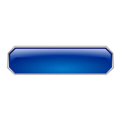 3D Blue Chamfered Rectangle long Button UI Asset Vector Template PNG Image