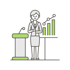 Businesswoman on Podium: Financial Progress