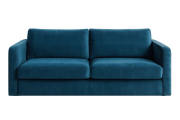 Comfortable teal blue sofa isolated on transparent background, perfect for interior design projects