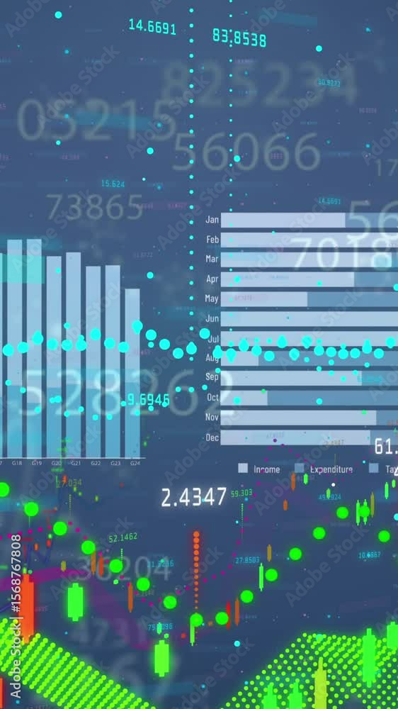 Aufkleber animation of molecules over data processing on black background