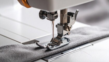 Sewing machine needle and presser foot closeup