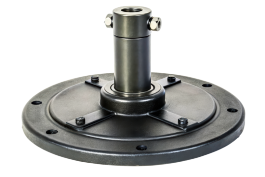 Round metal mounting hub with a center bearing assembly isolated with transparent background