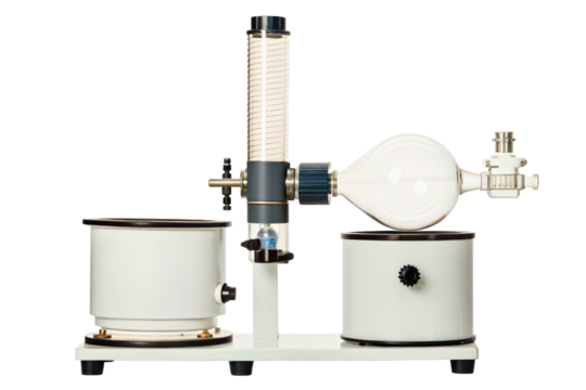 Scientific laboratory glass gas measuring apparatus isolated with transparent background