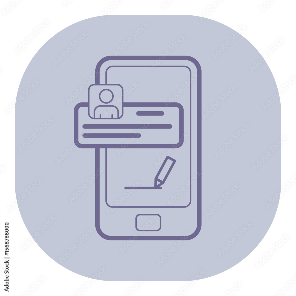 Poster mobile device with user profile icon with notification message, alongside pencil symbol indicating e