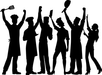 Triumphant Culinary Team Silhouettes: Celebrating Chefs and Kitchen Staff