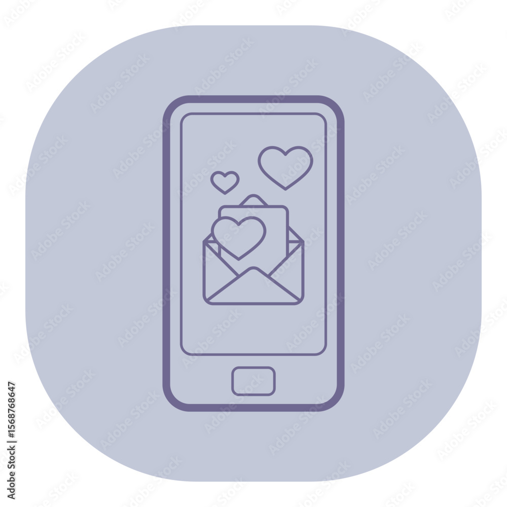 Poster mobile device with envelope filled with heart symbols, symbolizing exchange of affectionate messages