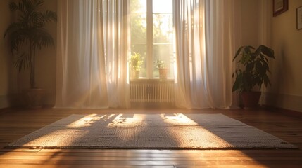 In the meditation room, soft lighting illuminates the yoga mat