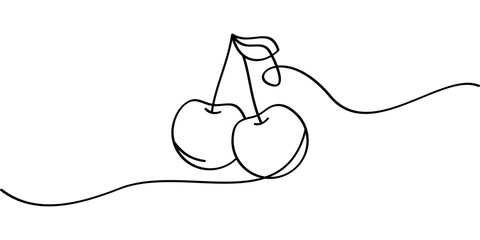 continuous line drawing of cherry fruit symbol. abstract line art illustration