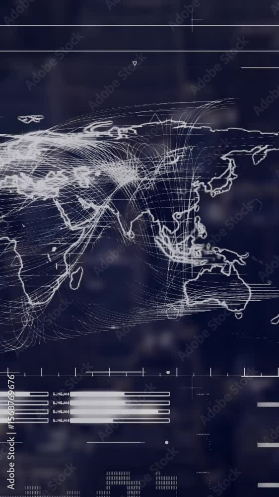 Poster animation of map and loading bars against abstract background
