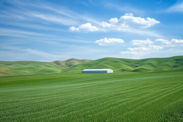 Serene Palouse Landscape: Rolling Green Hills Under a Summer Sky
