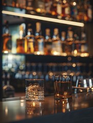 In the tavern, the light on the bar is soft and warm