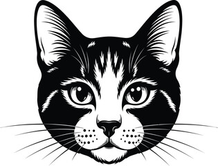 Obraz premium Illustration of a black and white cat face with detailed whiskers art