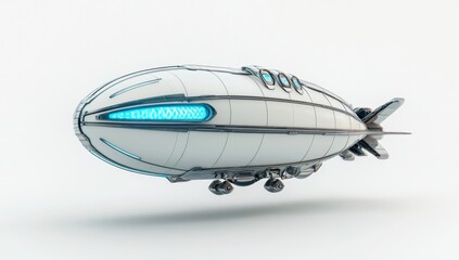 Obraz premium Futuristic Airship, Isolated on White Background, Modern Design, Empty Interior