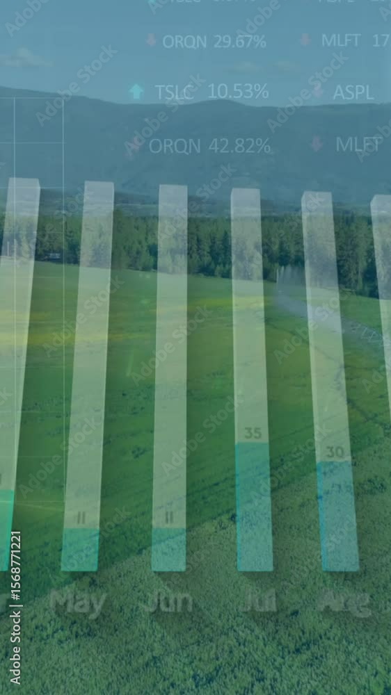 Poster animation of data processing over landscape