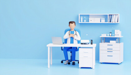 3D Render of Man with Chest Pain in Minimal Doctor’s Office Setting
