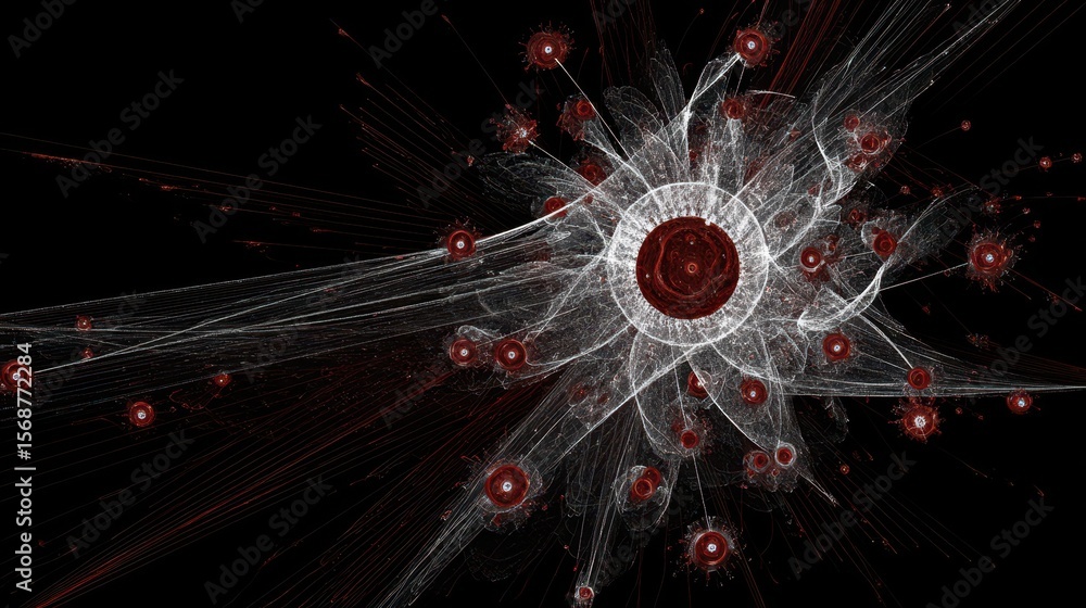 Poster abstract design with intricate patterns of light and dark colors.