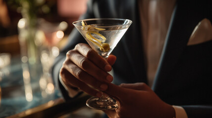 A Man Holding a Martini