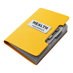 Health insurance folder with documents and pen symbolizes protection and access to medical care, emphasizing importance of organized health records for insurance and health management