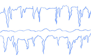 Icicle shelf set drawn by children. Blue pastel wax squiggle strokes on a blackboard background mimic charcoal sketch. Simple vector doodle collage elements for school or kindergarten use.