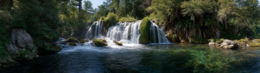 Fototapeta premium Waterfall adventure nature hdr 360 degrees hdri