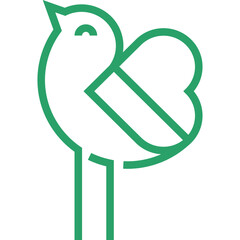 Minimalist green bird logo icon on a black background