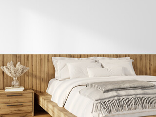 Cozy Wooden Bed Close-Up with Folded Blanket – Transparent PNG with Realistic Shadow for Bedroom...