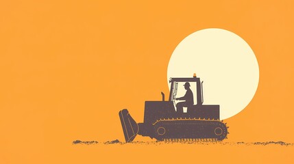 Silhouette of a bulldozer working at sunset.  Concept of construction, industry, agriculture, and land development.