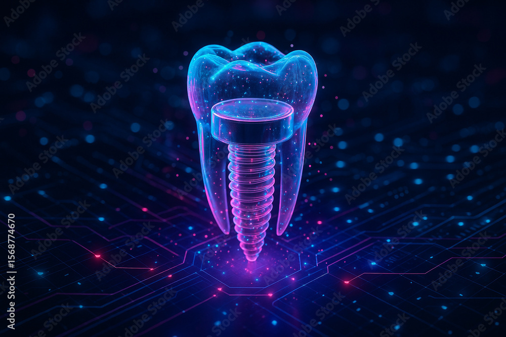 Aufkleber ai generated high tech dental implant model with glowing transparent tooth structure and screw base 
