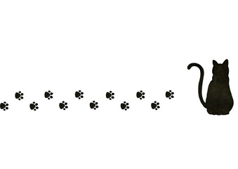肉球　足跡　猫　水彩　イラスト