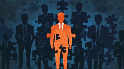 A central figure highlighted amidst a group of silhouettes.