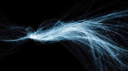 Fototapeta premium Light blue ethereal streaks against a black background.