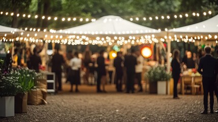 Outdoor String Lights Party Night Market Atmosphere Background for Invitation, Holiday Poster, Banner, Web Design, Celebration