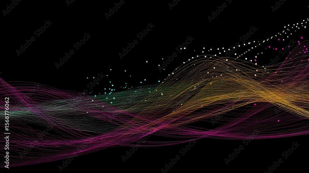 Poster abstract design with flowing lines and scattered points.