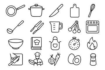 Kitchen Cooking Line Icons Set - Culinary Tools and Chef Equipment Vector Collection