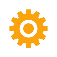 Orange gear icon with concentric circles on white background. Simple, minimalist design suitable for various applications, including websites and presentations.
