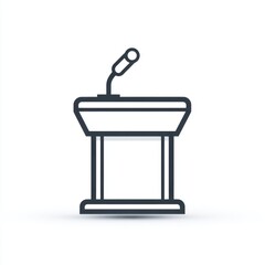 Line art illustration of a simple podium with a microphone, isolated on a white background. Minimalist design, suitable for presentations or events.