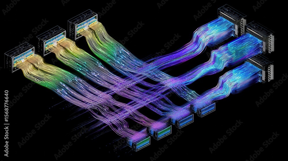 Poster complex network of interconnected data pathways.