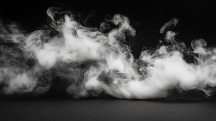 White Smoke Effect on Black Background, Abstract Fog Element for Advertising, Stage Special Effects, Creative Design