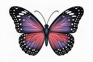 Beautiful monarch butterfly with pink purple wings and white spots isolated