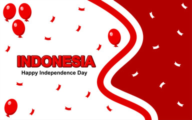 Red and white indonesian independence day design with balloons and confetti.