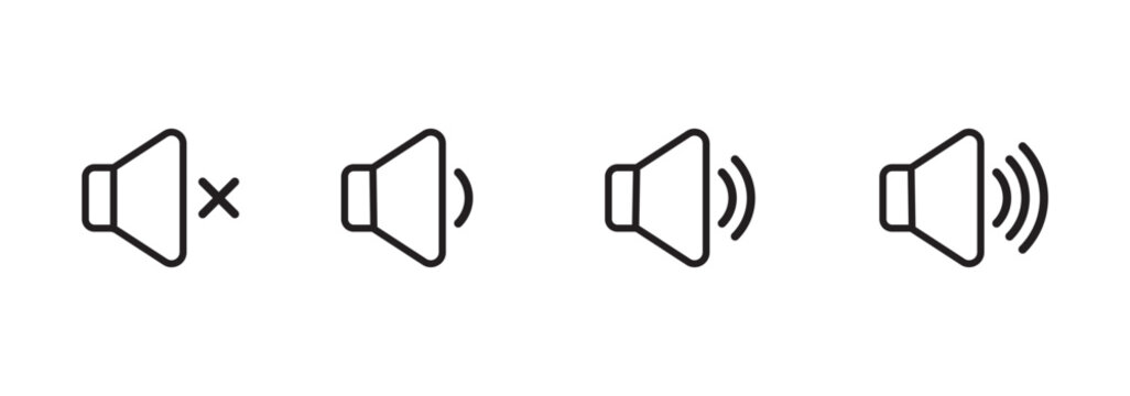 Sound volume icons set with different signal levels on white background. Аn icon that increases and reduces the sound. Speaker icon set. volume icon vector. loudspeaker icon vector.  design eps 10 