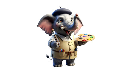 Adorable Elephant Artist Painting: A Whimsical 3D Cartoon Masterpiece
