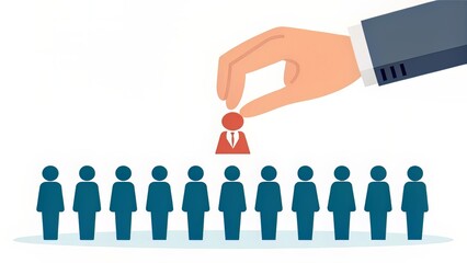 Hand Holding Human Icon Above Team Row Highlighting Talent Selection in HR