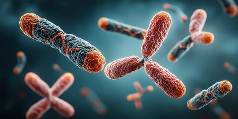 Gene Editing concept. Microscopic view of colorful bacteria in abstract background.