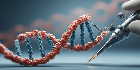 Gene Editing concept. DNA model with a precise tool for scientific work.