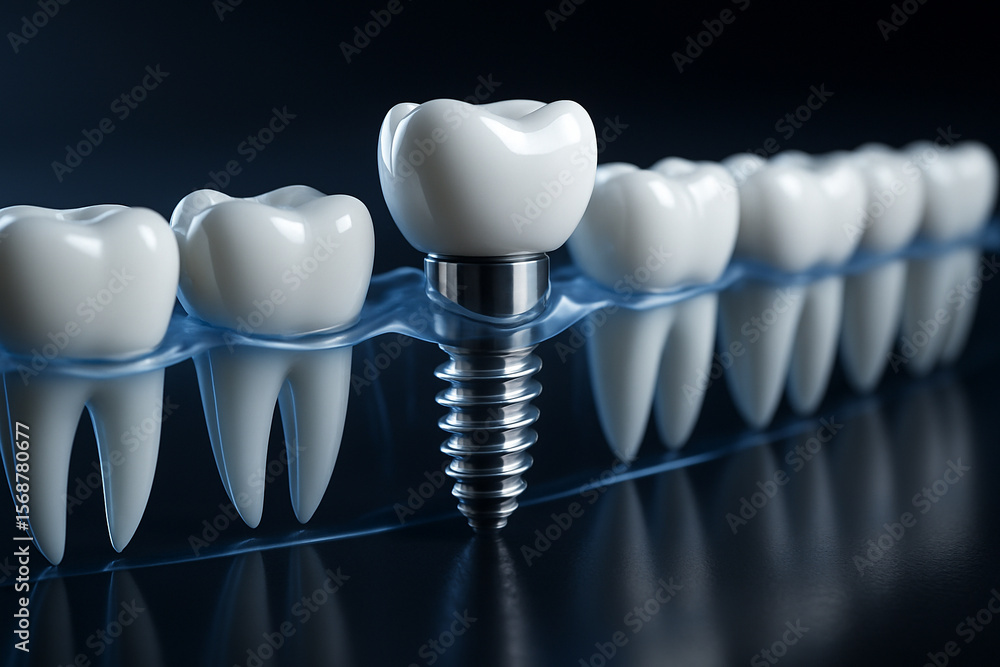 Poster ai generated realistic 3d render of a dental implant embedded in a transparent gum model surrounded 