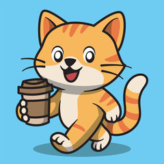 Vector orange striped cat is taking away coffee